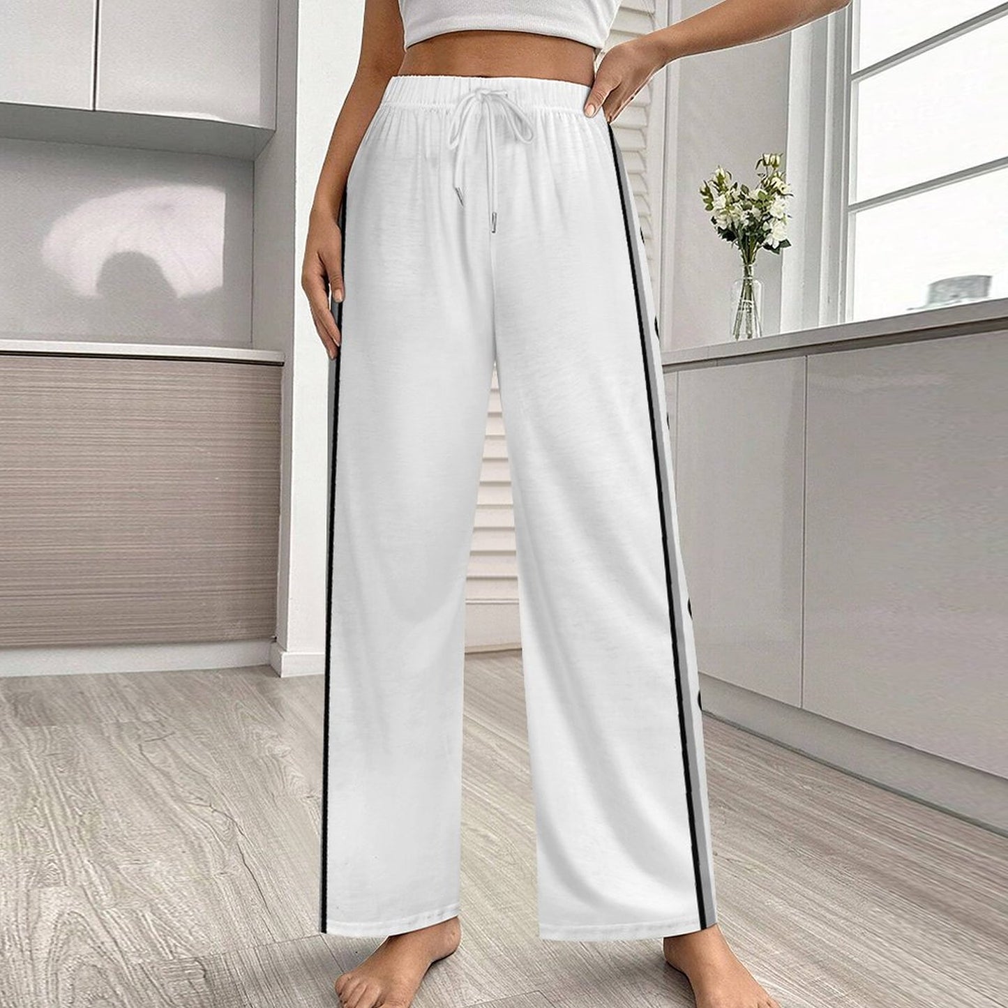 Unseen Femme WHITE BLACK/GRAY Drawstring Women Wide Leg Pants