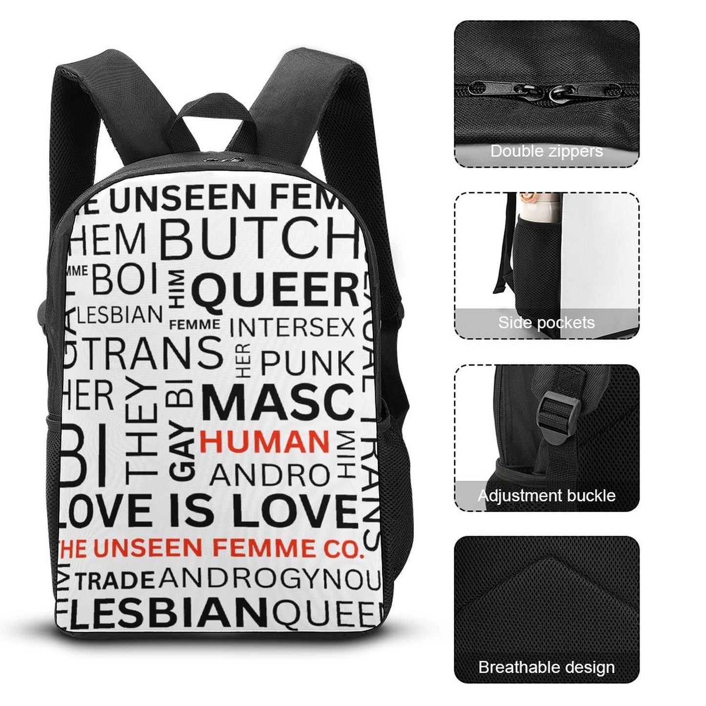 Gay Words 17 inch White & Black BackPack