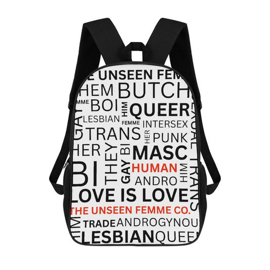 Gay Words 17 inch White & Black BackPack