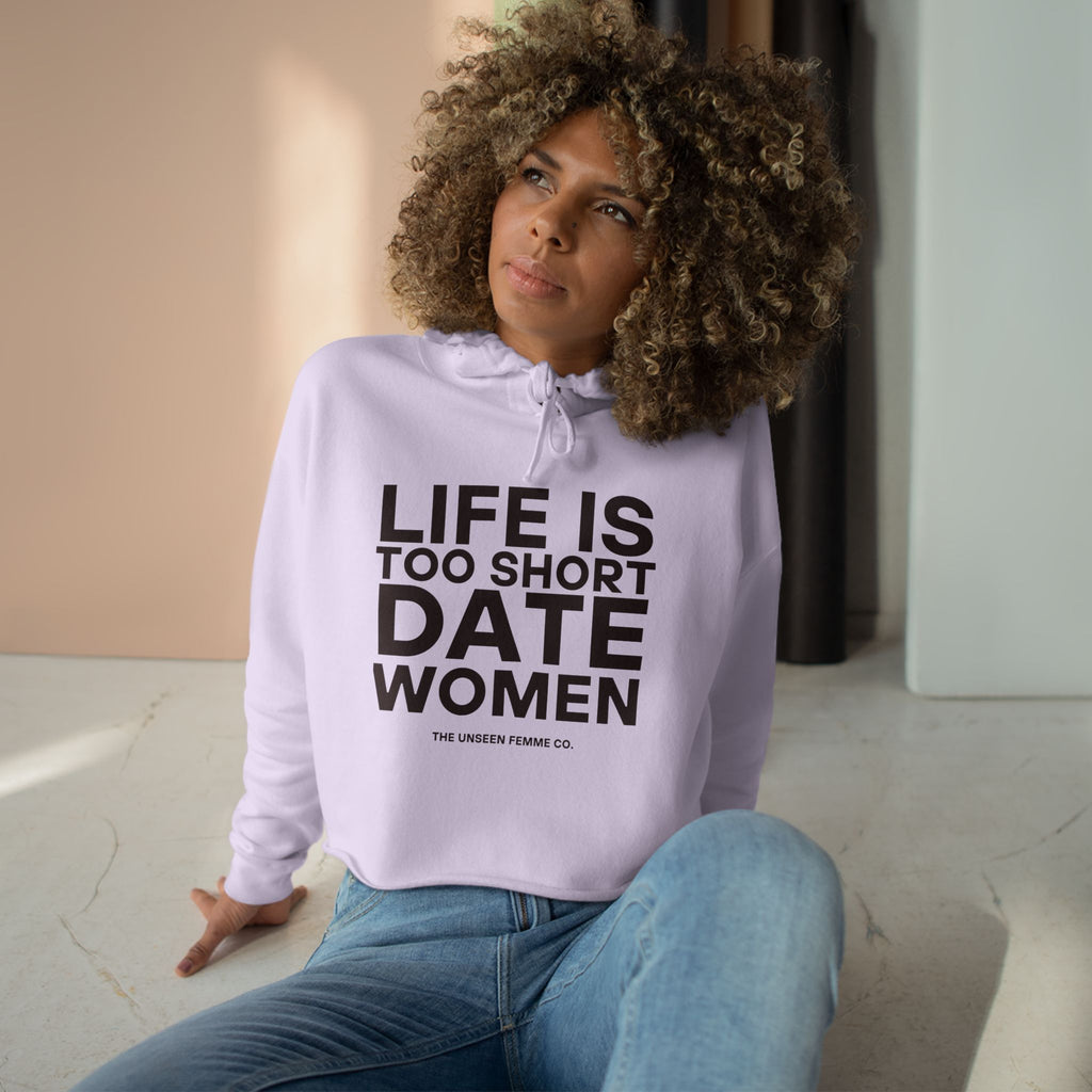 Life is Short Date Women Crop Hoodie - Trendy Women's Apparel