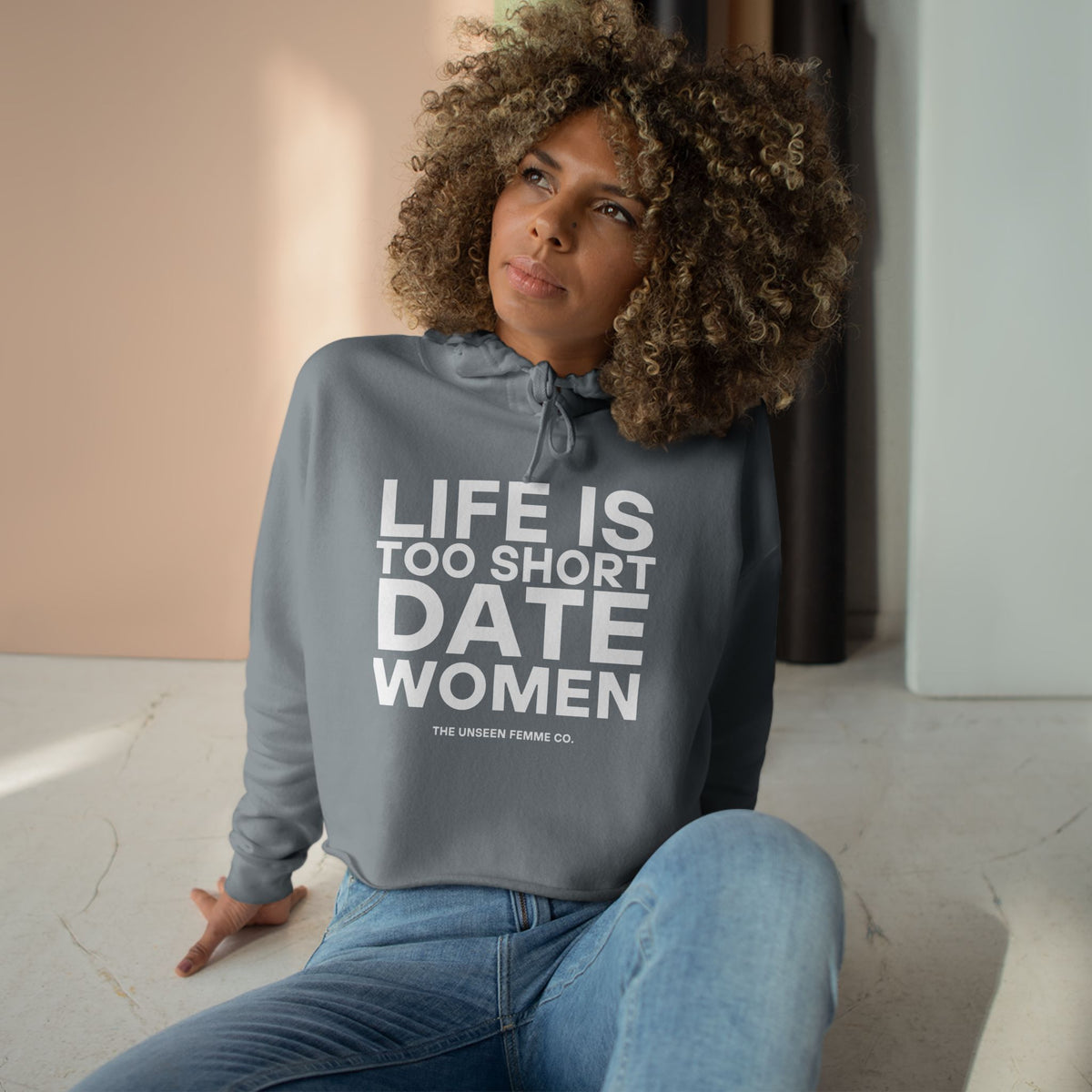 Life is Short Date Women Crop Hoodie - Trendy Women's Apparel