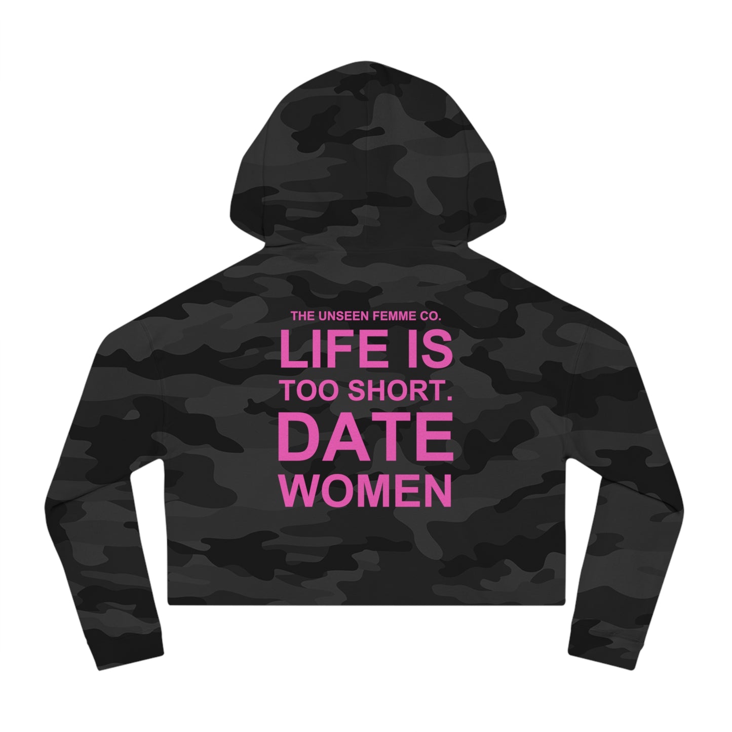 LIFE IS TOO SHORT Empowering Women's Cropped Hoodie - Celebrate Love and Identity, Perfect for LGBTQ+ Pride, Casual Wear, Gifts, Everyday Comfort