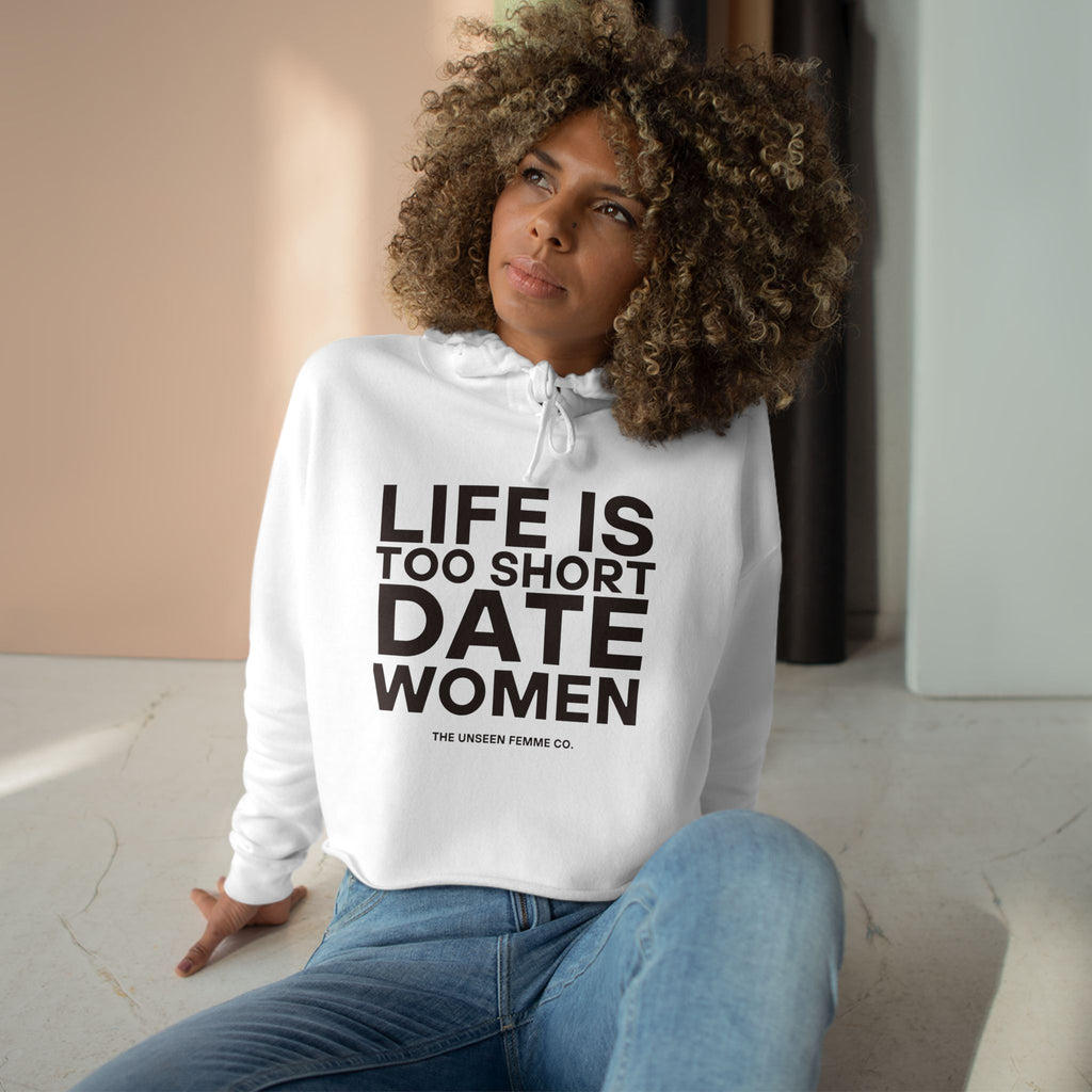 Life is Short Date Women Crop Hoodie - Trendy Women's Apparel