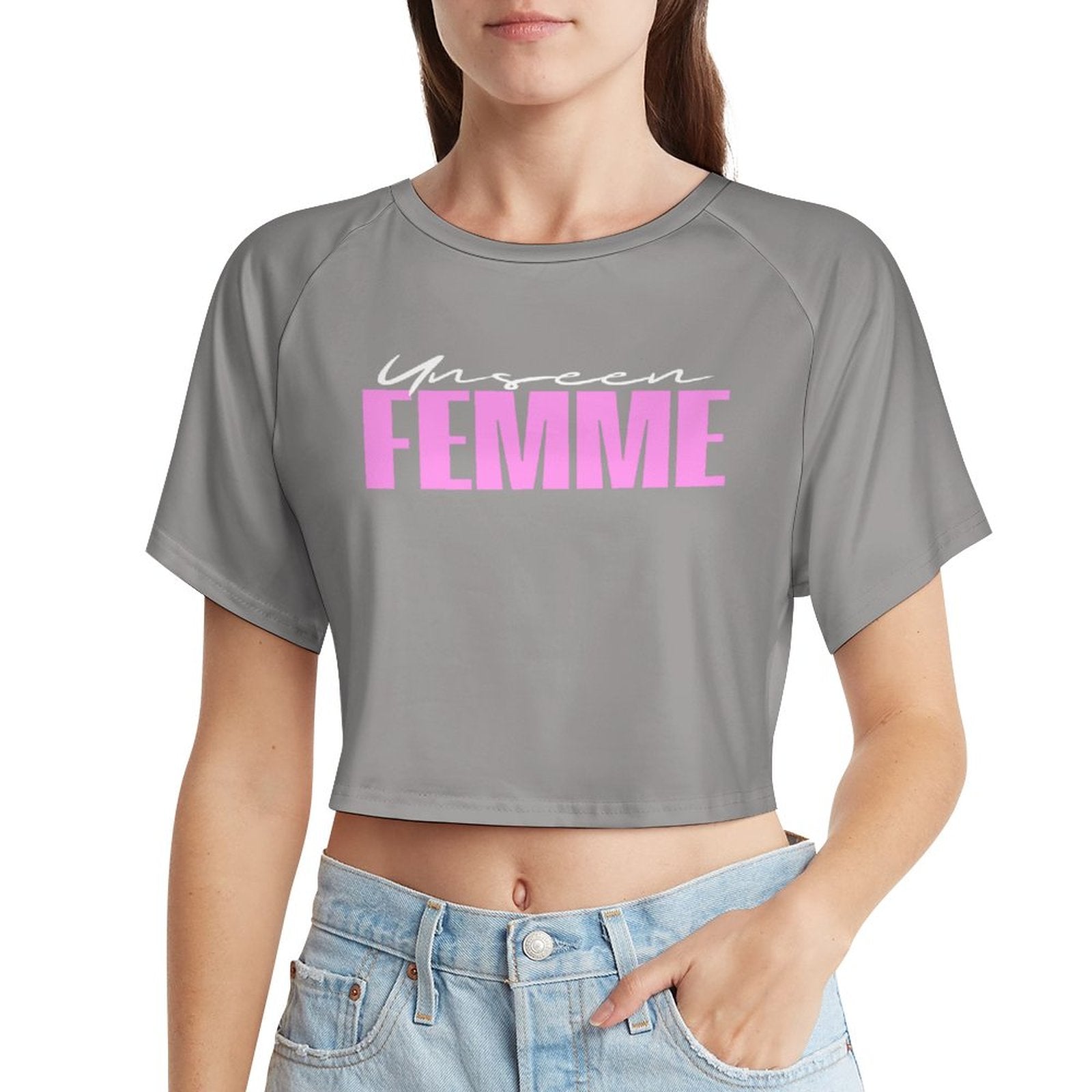 Unseen Femme Cropped Gray/Pink Tee