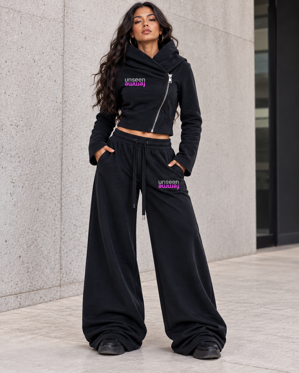 Unseen Femme Premium Bell Sleeve Full Zip Hoodie & Flare Pants