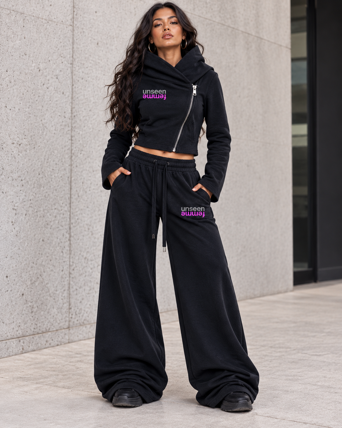 Unseen Femme Premium Bell Sleeve Full Zip Hoodie & Flare Pants