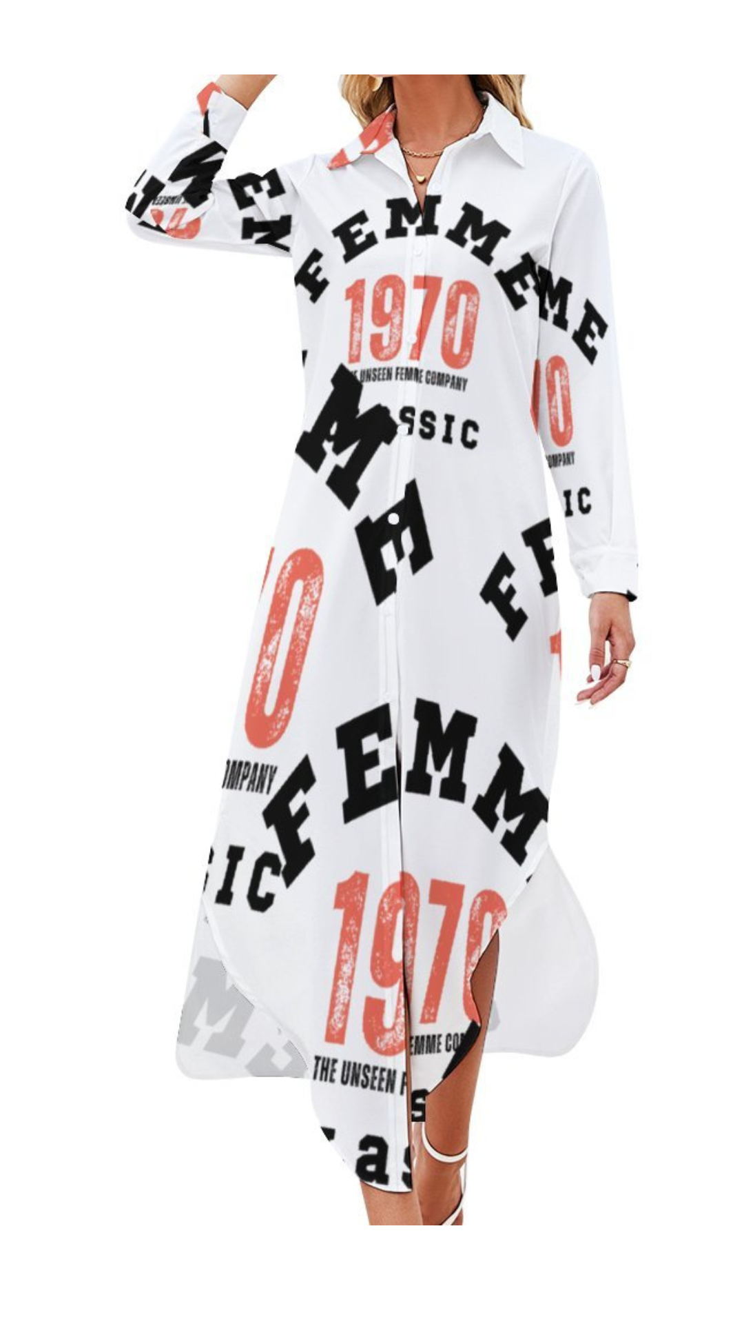 Femme 1970s Classic Buttin Down Shirt Dress 3 to 4 weeks (Delivery in US)