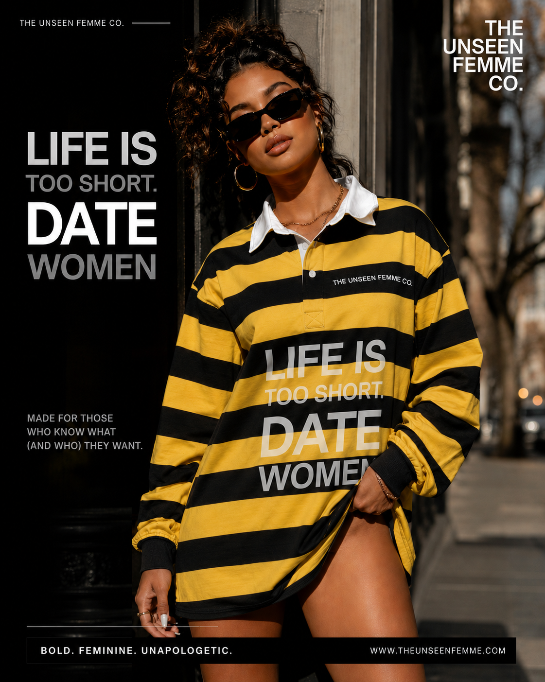 LIFE IS TOO SHORT DATE WOMEN Stripe Polo Shirt