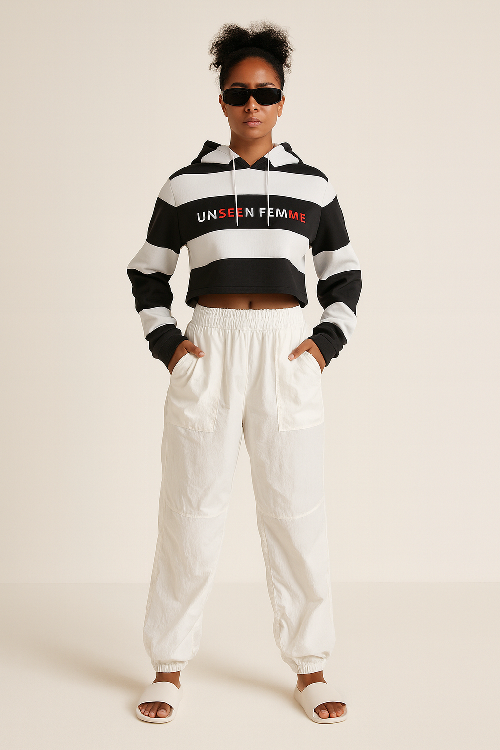 UNSEEN FEMME STRIPE Crop Top Pullover Hoodie