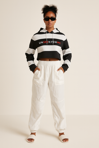 UNSEEN FEMME STRIPE Crop Top Pullover Hoodie