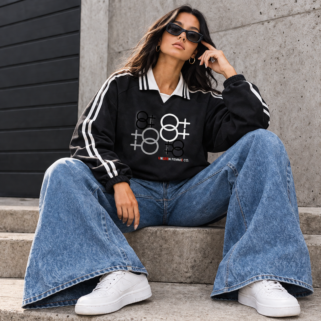 OVERSIZED LESBIAN Striped Lapel Collar Sweatshirt