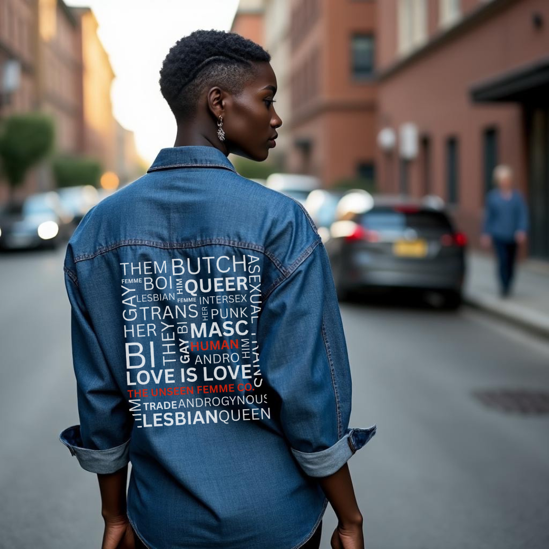 LGBTQIA - UNISEX WORDS! Long Sleeve Denim Shirt