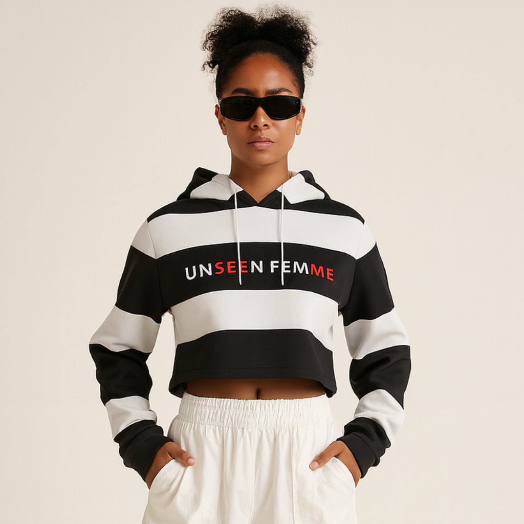 UNSEEN FEMME STRIPE Crop Top Pullover Hoodie