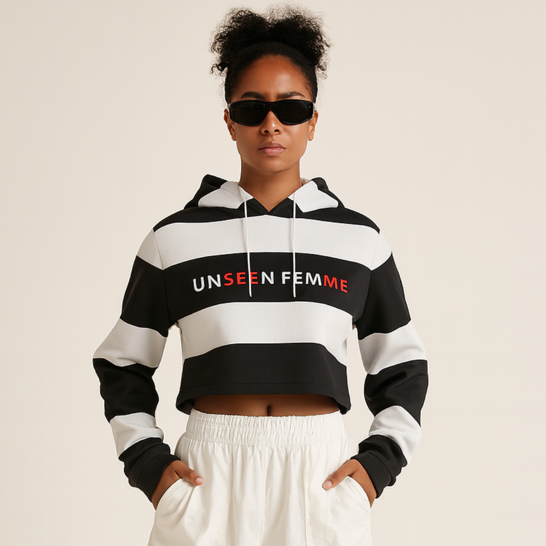 UNSEEN FEMME STRIPE Crop Top Pullover Hoodie