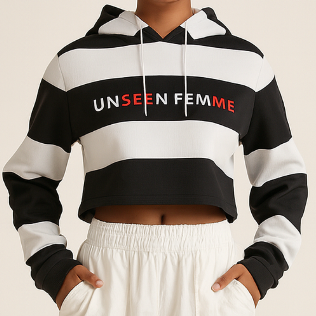 UNSEEN FEMME STRIPE Crop Top Pullover Hoodie