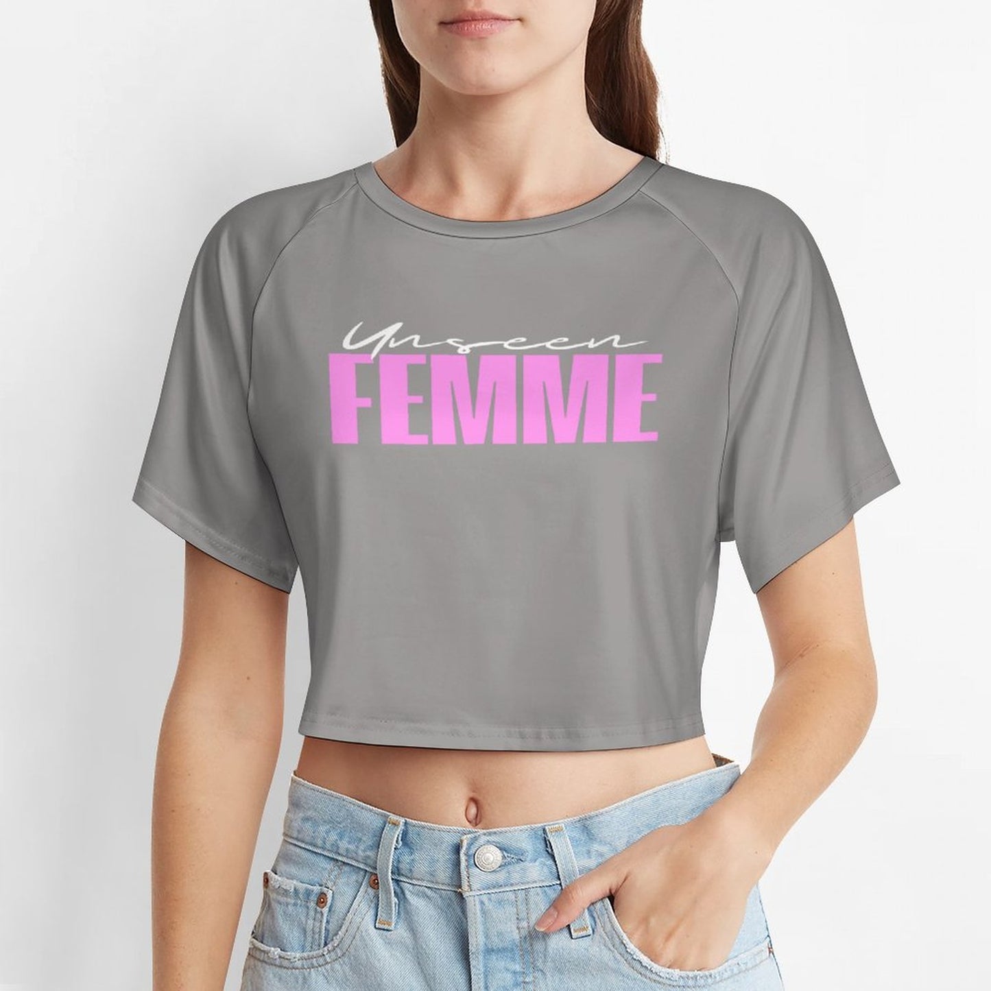 Unseen Femme Cropped Gray/Pink Tee