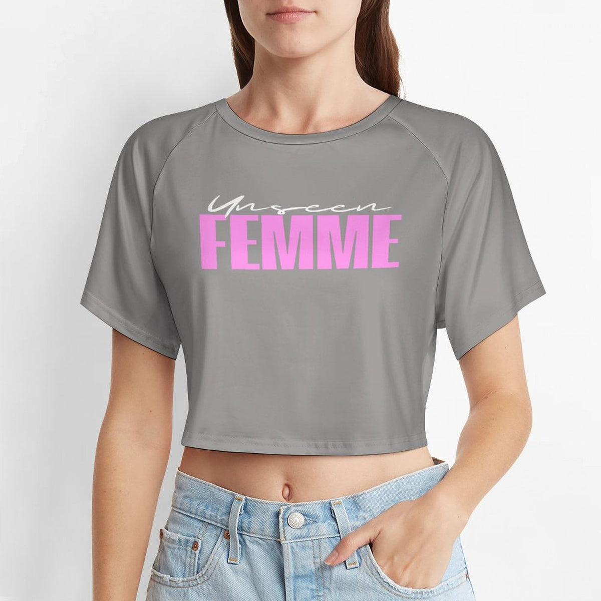 Unseen Femme Cropped Gray/Pink Tee
