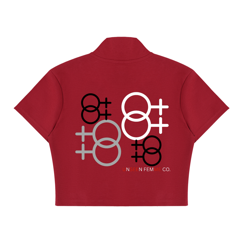 UNSEEN FEMME CO. Women's Cropped Full Zip Short Sleeve T-Shirt