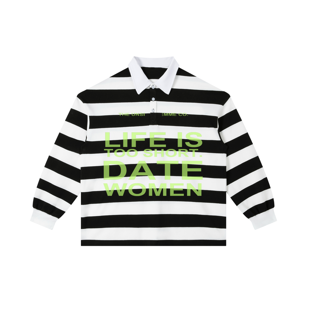 LIFE IS TOO SHORT DATE WOMEN Stripe Polo Shirt
