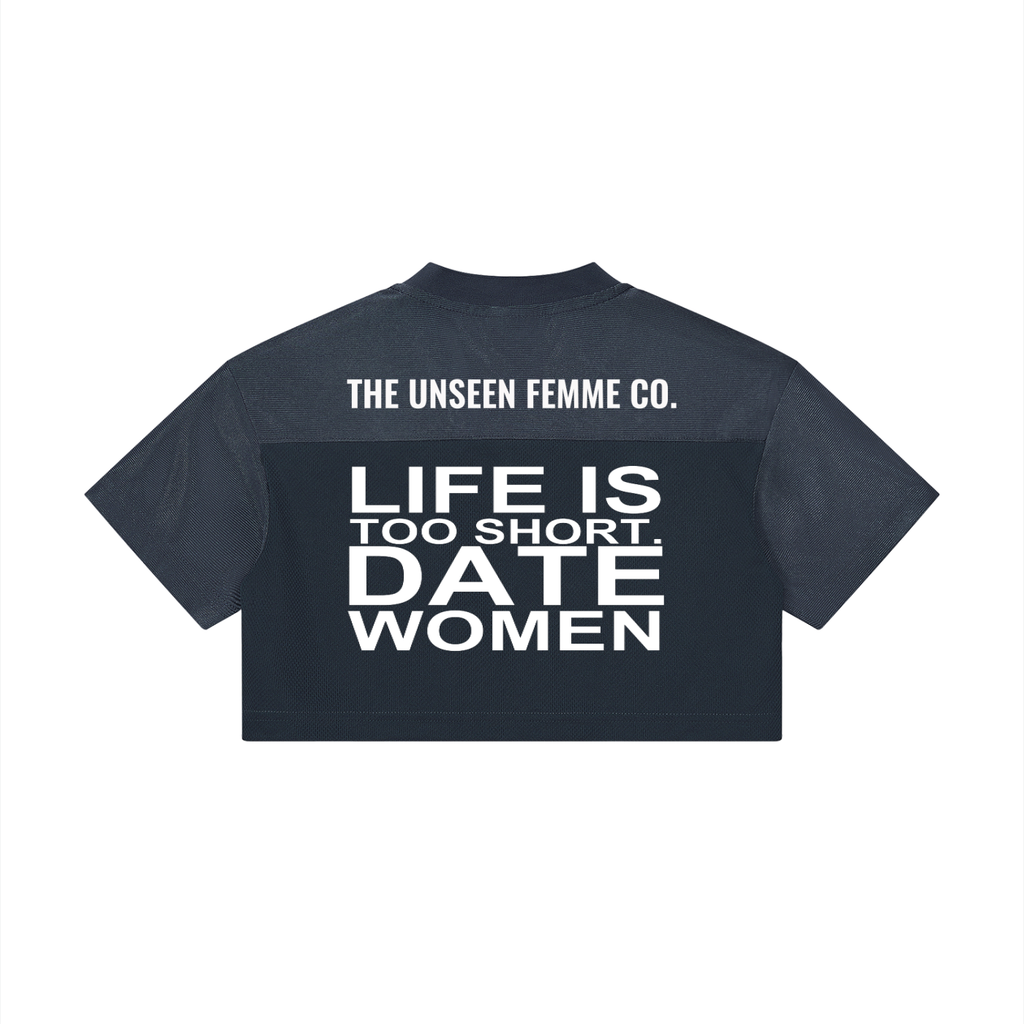 LIFE IS TOO SHORT DATE Women’s Cropped V-Neck Jersey