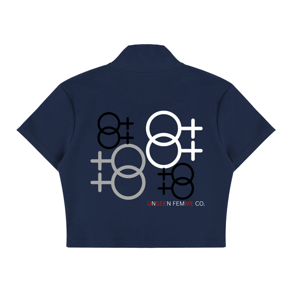 UNSEEN FEMME CO. Women's Cropped Full Zip Short Sleeve T-Shirt