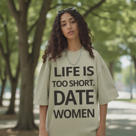 LIFE IS SHORT DATE WOMEN OVER SIZED  TEE SHIRT